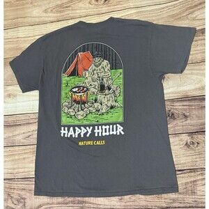 Bigfoot Nature Calls Happy Hour T Shirt Sasquatch Size Large L Black